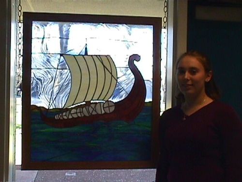 stained glass viking ship